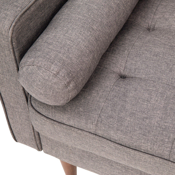 Slate Gray |#| Compact Slate Gray Faux Linen Upholstered Tufted Sofa with Wooden Legs