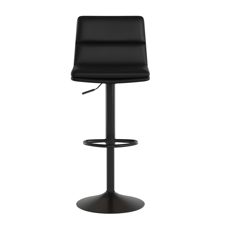 Black |#| Set of 2 Commercial Armless Adjustable Height Barstools in Black LeatherSoft