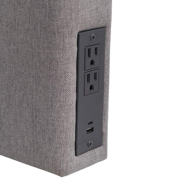 Gray |#| Upholstered Twin Headboard with 2 Power Outlets, 1 USB, 1 USB-C Port in Gray