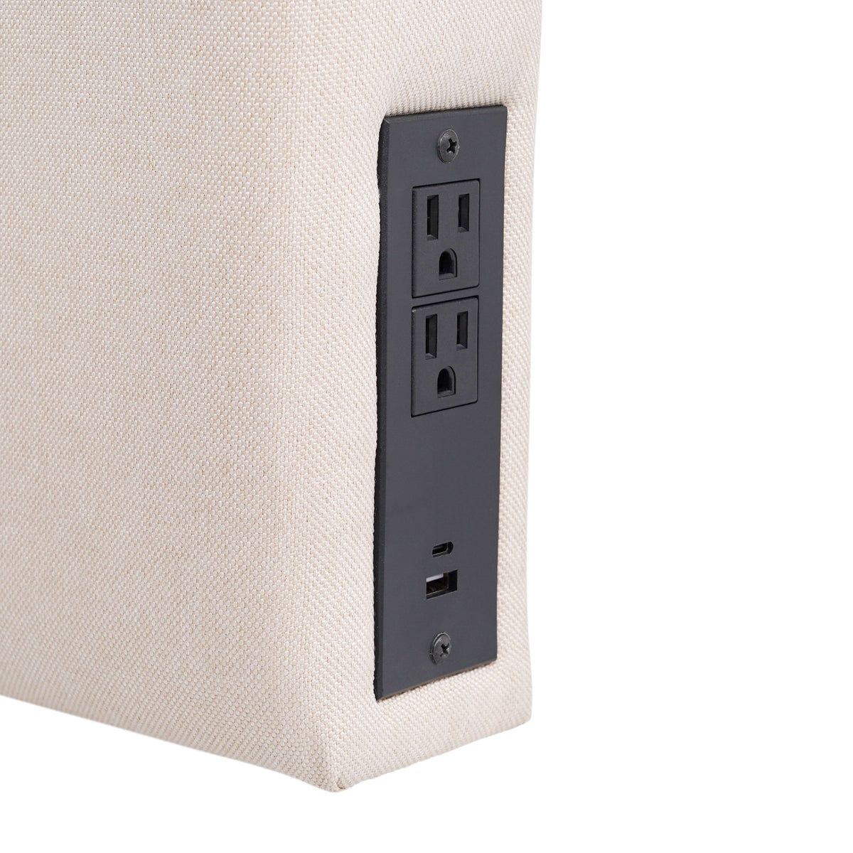 Beige |#| Upholstered Twin Headboard with 2 Power Outlets, 1 USB, 1 USB-C Port in Beige