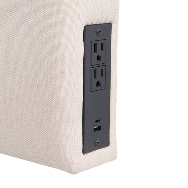 Beige |#| Upholstered Twin Headboard with 2 Power Outlets, 1 USB, 1 USB-C Port in Beige