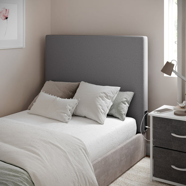 Gray |#| Upholstered Twin Headboard with 2 Power Outlets, 1 USB, 1 USB-C Port in Gray