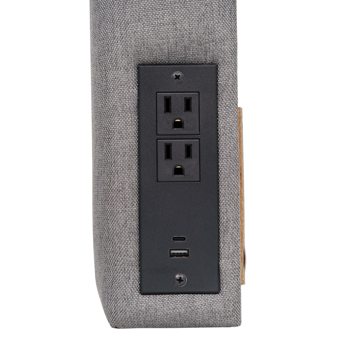 Gray |#| Upholstered Twin Headboard with 2 Power Outlets, 1 USB, 1 USB-C Port in Gray