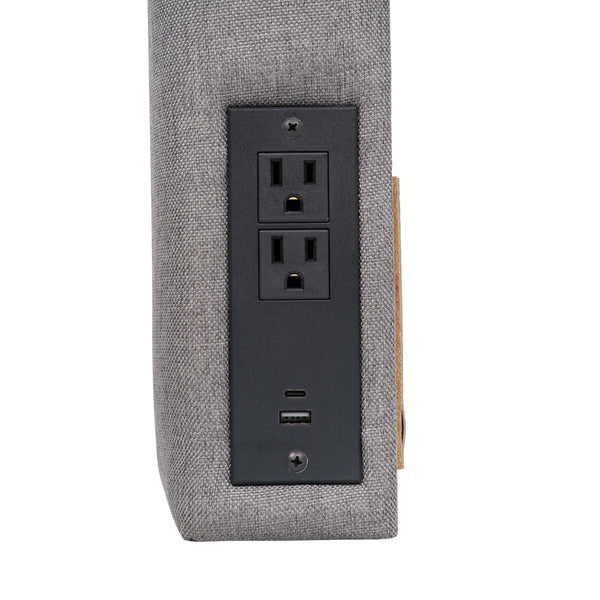 Gray |#| Upholstered Twin Headboard with 2 Power Outlets, 1 USB, 1 USB-C Port in Gray