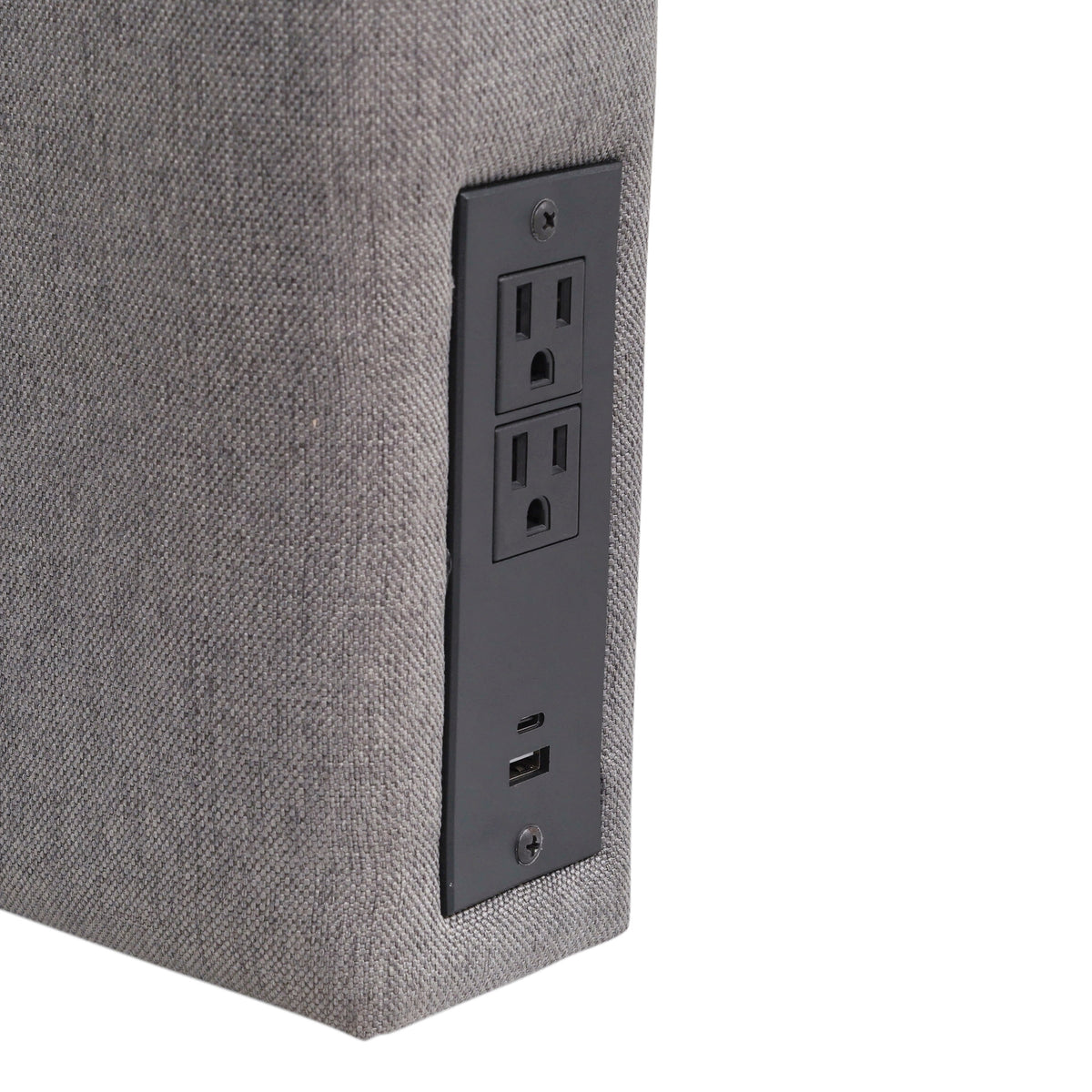 Gray |#| Upholstered Twin Headboard with 2 Power Outlets, 1 USB, 1 USB-C Port in Gray
