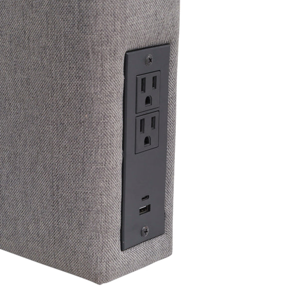 Gray |#| Upholstered Twin Headboard with 2 Power Outlets, 1 USB, 1 USB-C Port in Gray