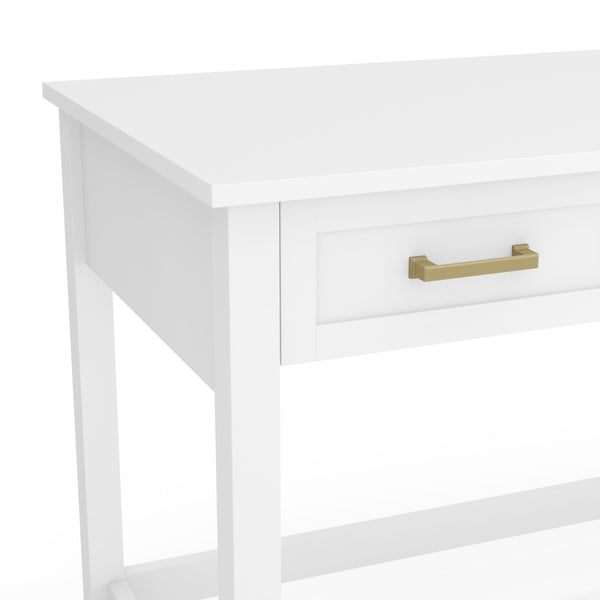 White Frame/Polished Brass Hardware |#| White Shaker Style Home Office Desk with 3 Drawers and Polished Brass Hardware