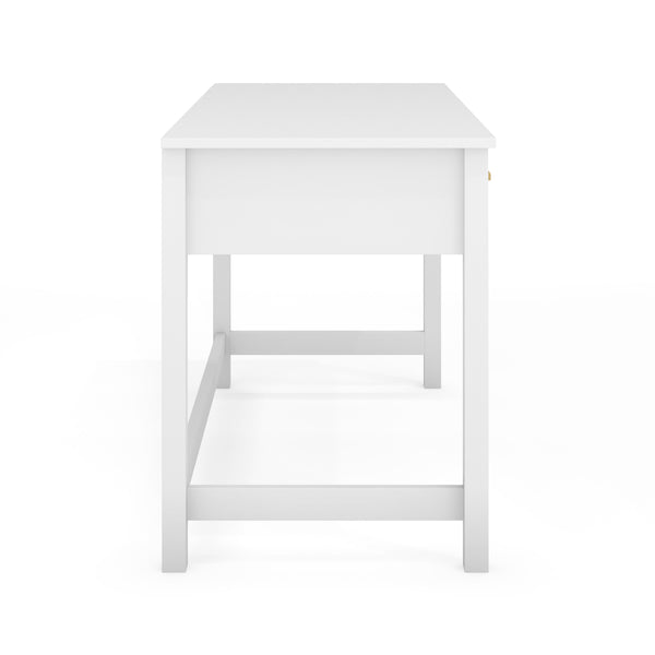White Frame/Polished Brass Hardware |#| White Shaker Style Home Office Desk with 3 Drawers and Polished Brass Hardware