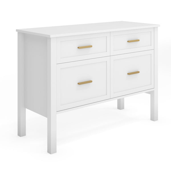 White Shaker Style Home Office Lateral File Cabinet with Polished Brass Hardware