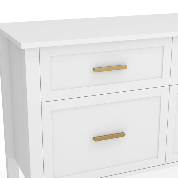 White Shaker Style Home Office Lateral File Cabinet with Polished Brass Hardware