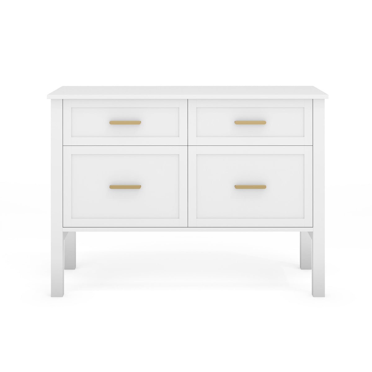 White Shaker Style Home Office Lateral File Cabinet with Polished Brass Hardware