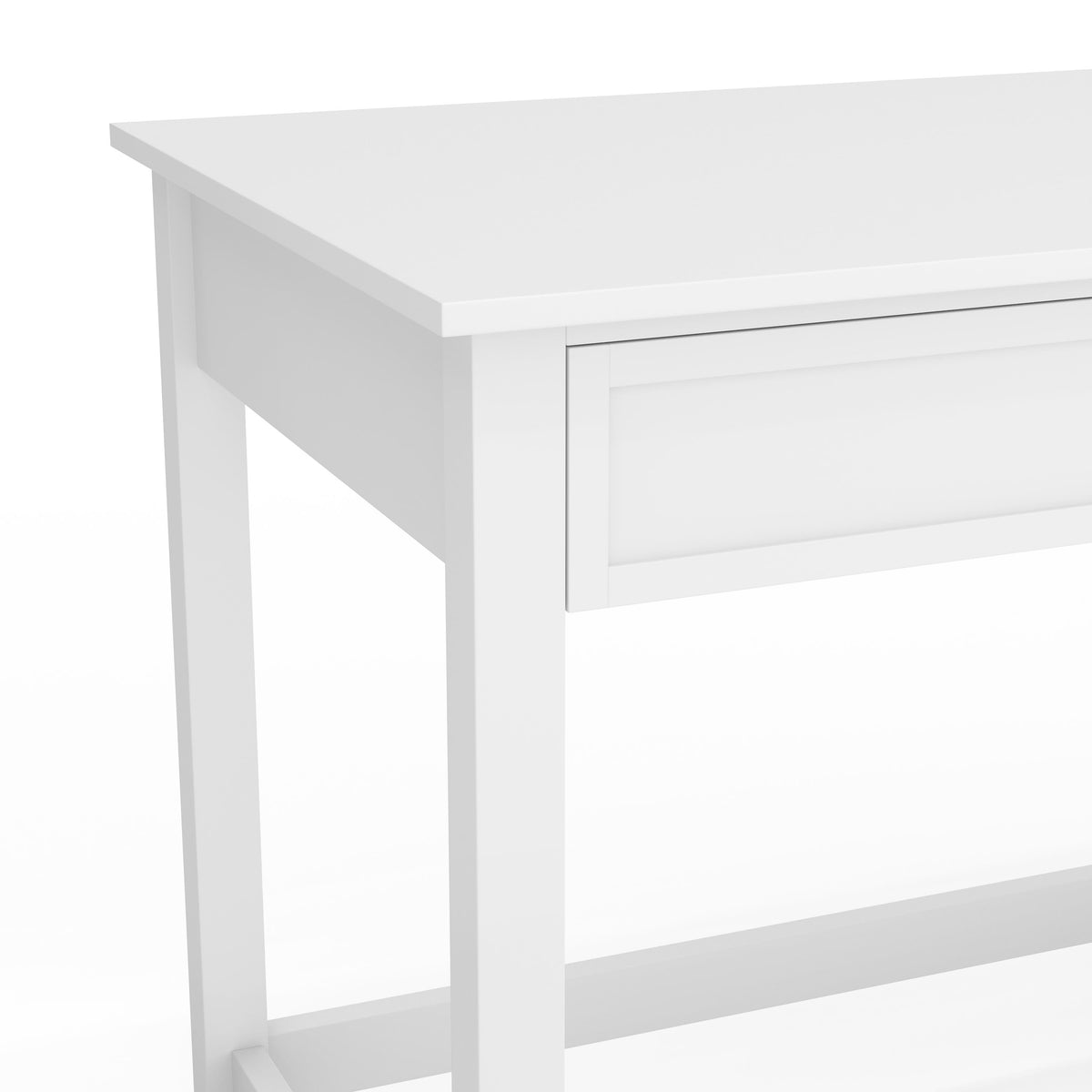 White Shaker Style Home Office Desk with 2 Side Drawers, Polished Brass Hardware