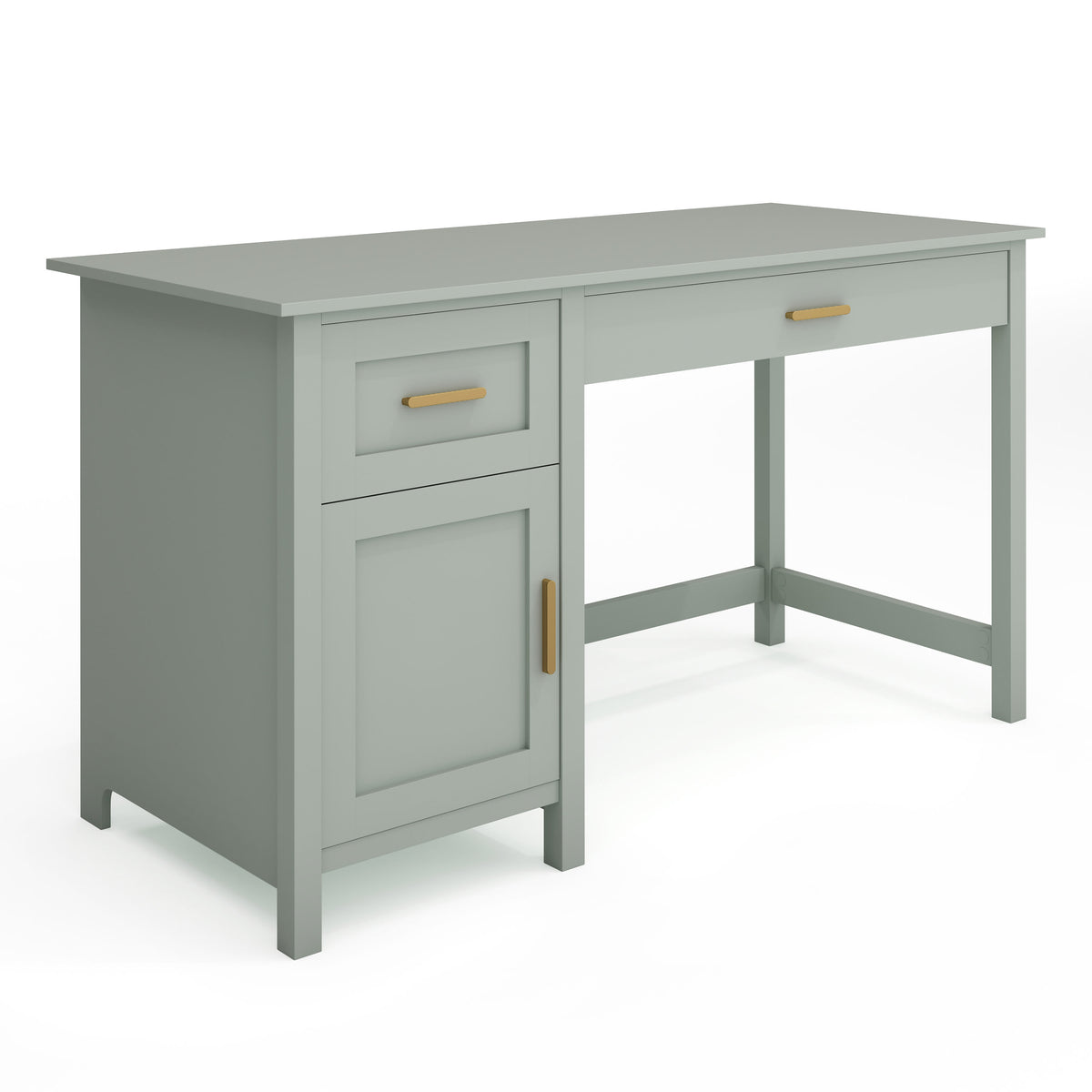 Sage Frame/Polished Brass Hardware |#| Sage Shaker Style Home Office Desk with Storage and Polished Brass Hardware