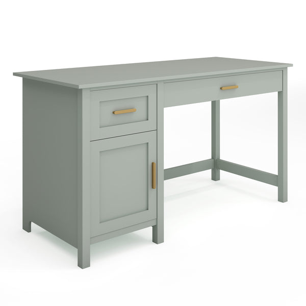 Sage Frame/Polished Brass Hardware |#| Sage Shaker Style Home Office Desk with Storage and Polished Brass Hardware