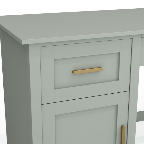 Sage Frame/Polished Brass Hardware |#| Sage Shaker Style Home Office Desk with Storage and Polished Brass Hardware