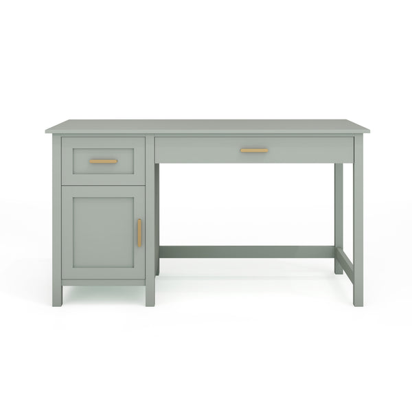 Sage Frame/Polished Brass Hardware |#| Sage Shaker Style Home Office Desk with Storage and Polished Brass Hardware
