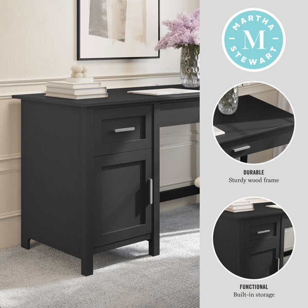 Black Frame/Brushed Nickel Hardware |#| Black Shaker Style Home Office Desk with Storage and Brushed Nickel Hardware