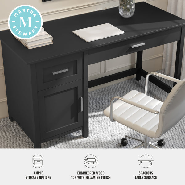 Black Frame/Brushed Nickel Hardware |#| Black Shaker Style Home Office Desk with Storage and Brushed Nickel Hardware