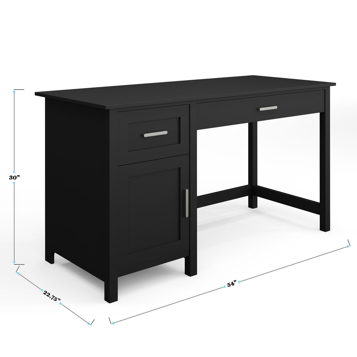 Black Frame/Brushed Nickel Hardware |#| Black Shaker Style Home Office Desk with Storage and Brushed Nickel Hardware