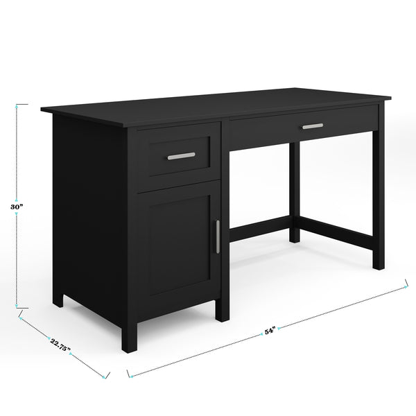 Black Frame/Brushed Nickel Hardware |#| Black Shaker Style Home Office Desk with Storage and Brushed Nickel Hardware