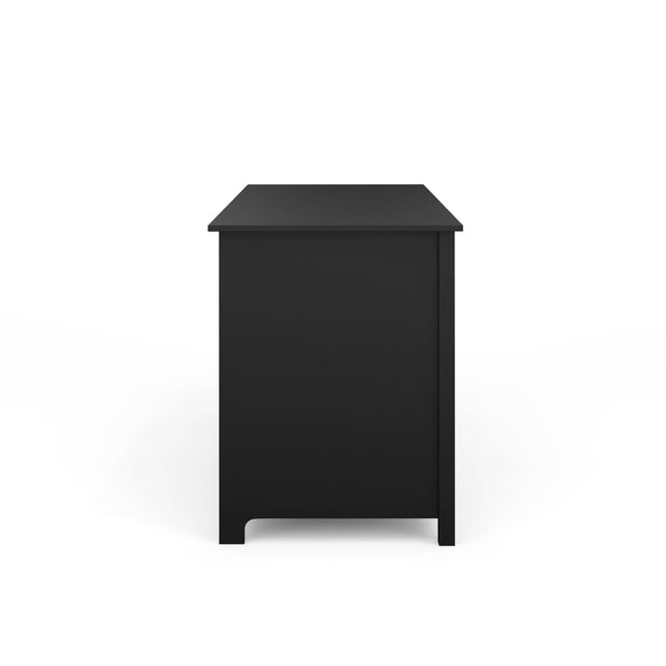 Black Frame/Brushed Nickel Hardware |#| Black Shaker Style Home Office Desk with Storage and Brushed Nickel Hardware