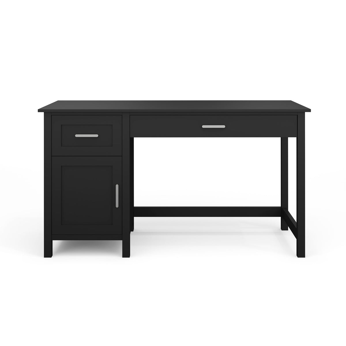 Black Frame/Brushed Nickel Hardware |#| Black Shaker Style Home Office Desk with Storage and Brushed Nickel Hardware