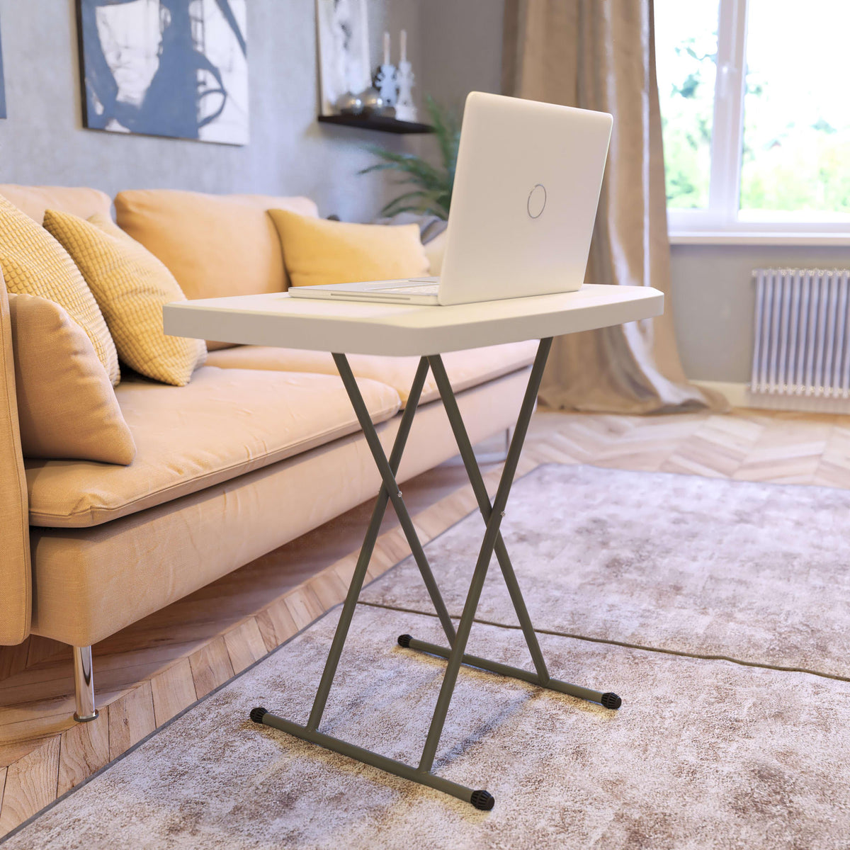30" |#| 30 Inch Height Adjustable Plastic Folding TV Tray/Laptop Table in Granite White