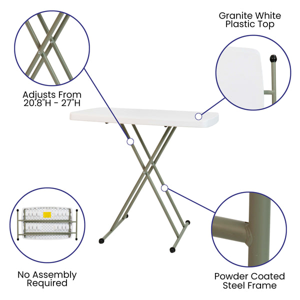 30" |#| 30 Inch Height Adjustable Plastic Folding TV Tray/Laptop Table in Granite White