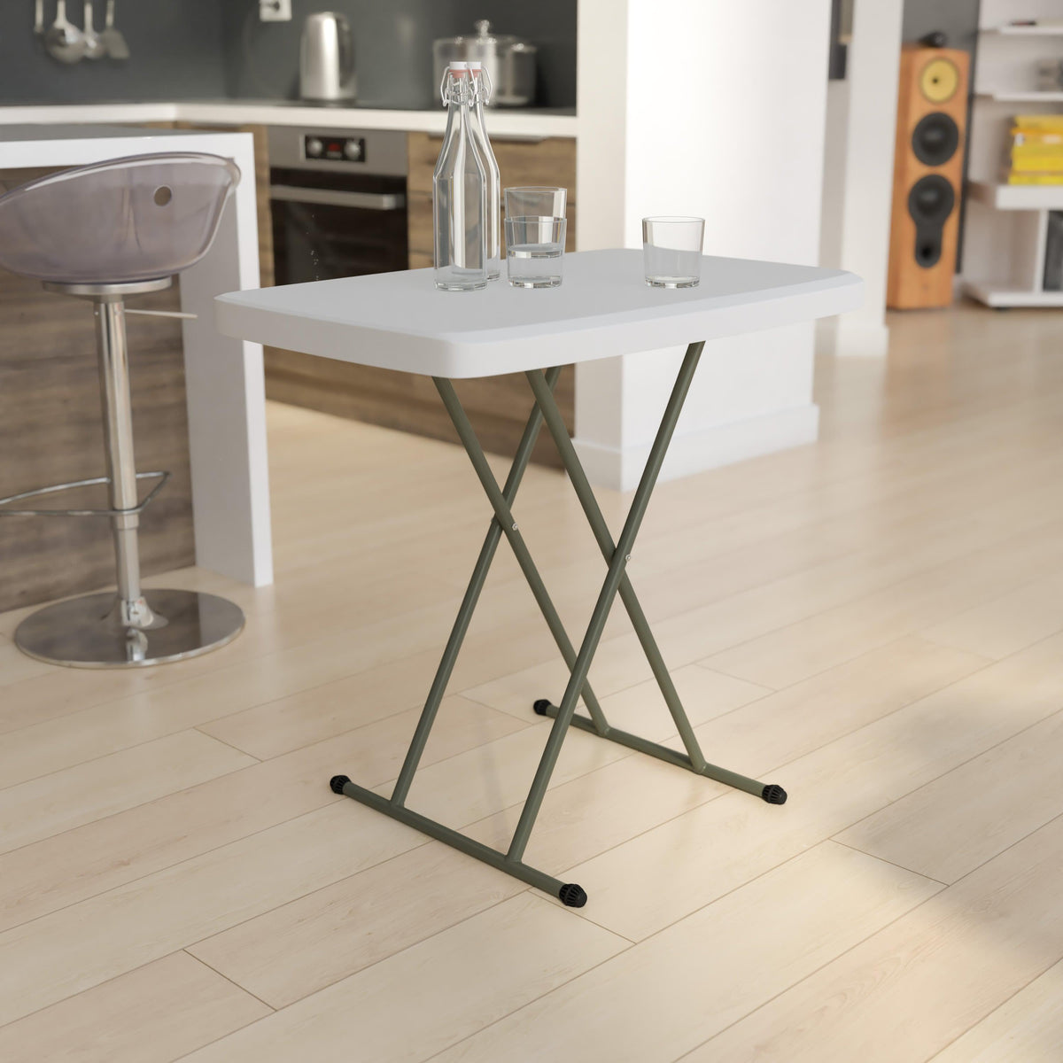 30" |#| 30 Inch Height Adjustable Plastic Folding TV Tray/Laptop Table in Granite White