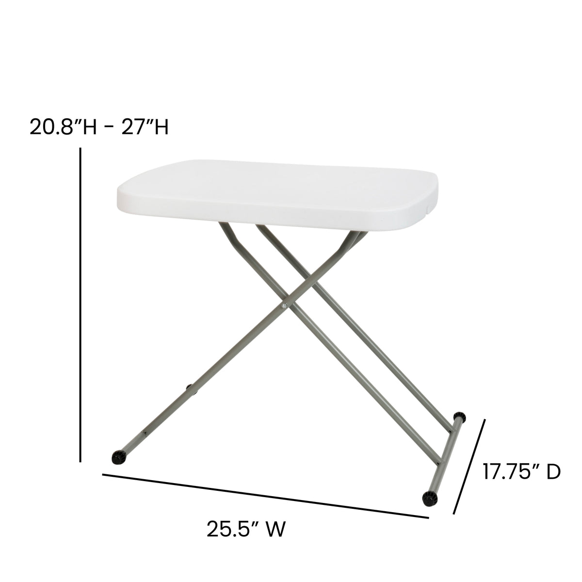 26" |#| 26 Inch Height Adjustable Plastic Folding TV Tray/Laptop Table in Granite White