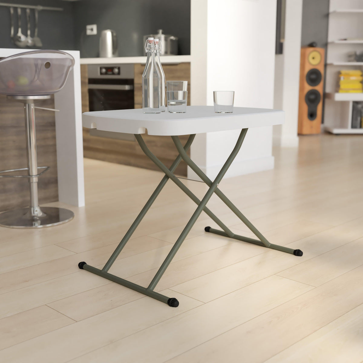 26" |#| 26 Inch Height Adjustable Plastic Folding TV Tray/Laptop Table in Granite White