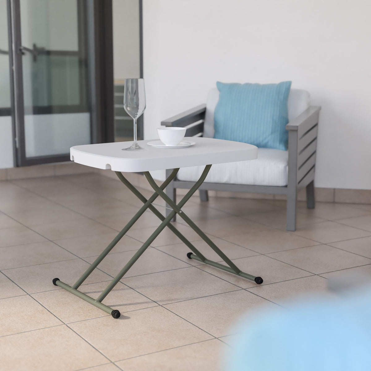 26" |#| 26 Inch Height Adjustable Plastic Folding TV Tray/Laptop Table in Granite White