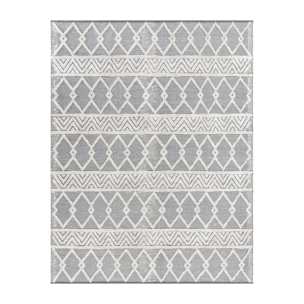 Gray/Ivory |#| Indoor Hand Woven Bohemian 8' x 10' Area Rug in Gray with Ivory Diamond Pattern