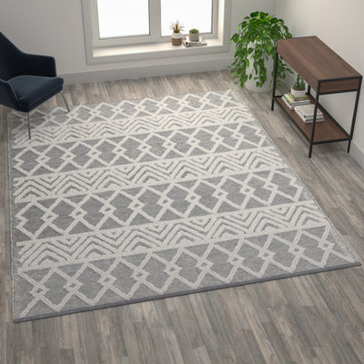 Indoor Geometric Area Rug - Hand Woven Area Rug with Diamond Pattern, Polyester/Cotton Blend - View 2