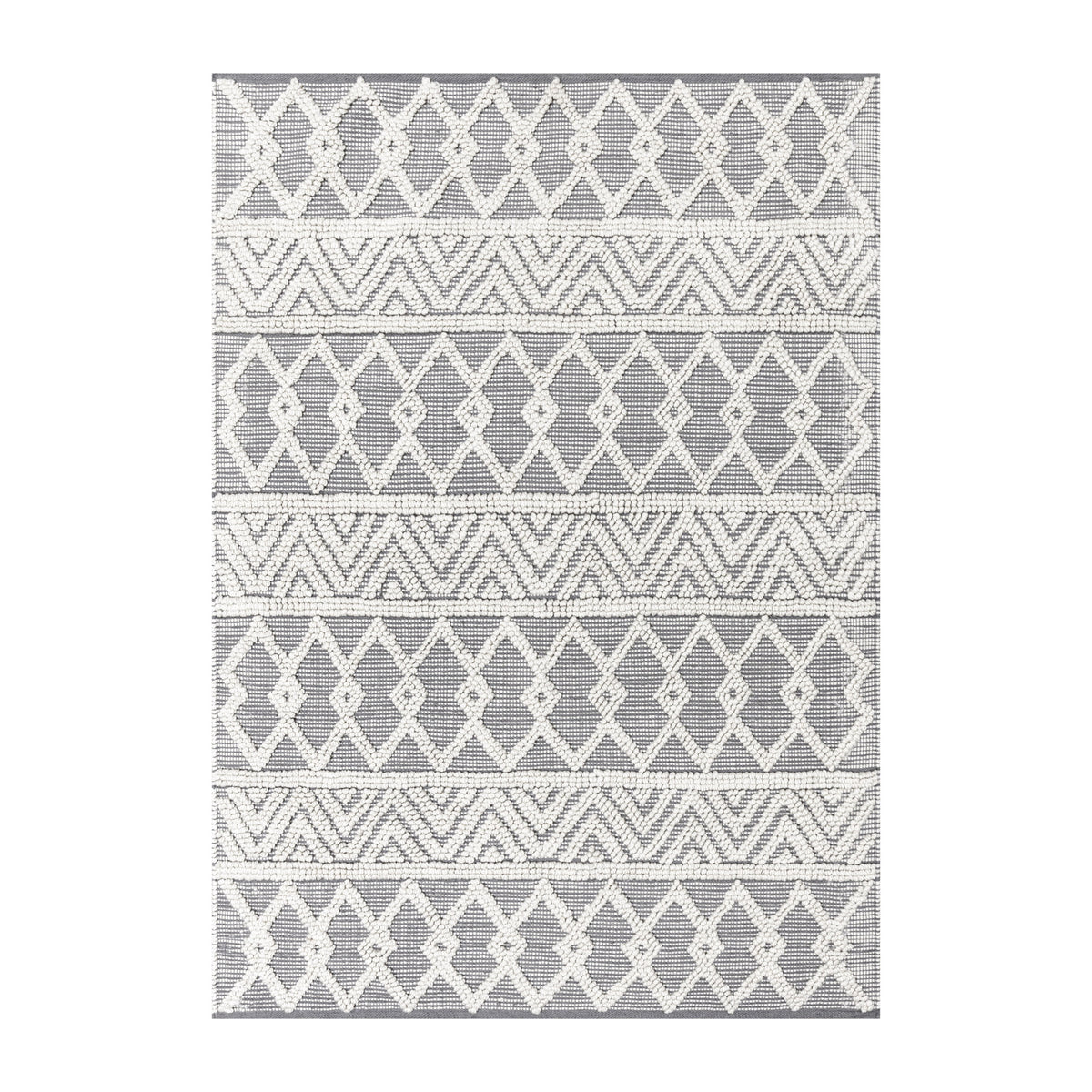 Gray/Ivory |#| Indoor Hand Woven Bohemian 5' x 7' Area Rug in Gray with Ivory Diamond Pattern