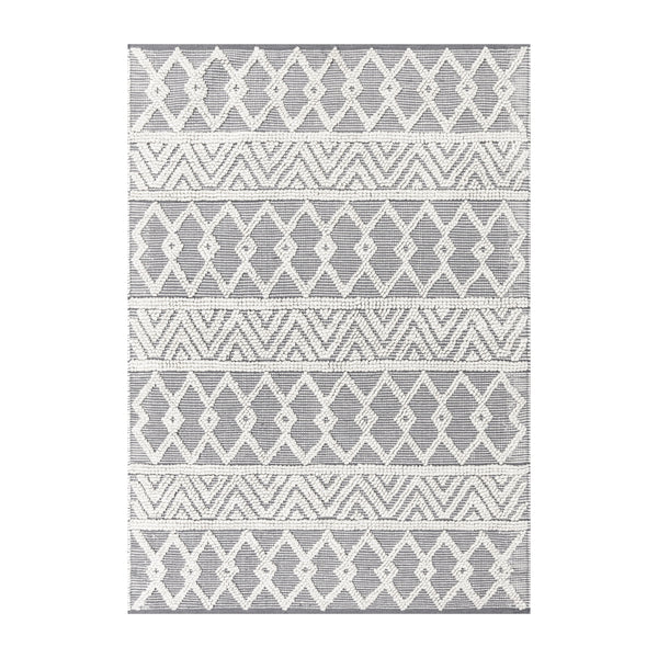 Gray/Ivory |#| Indoor Hand Woven Bohemian 5' x 7' Area Rug in Gray with Ivory Diamond Pattern