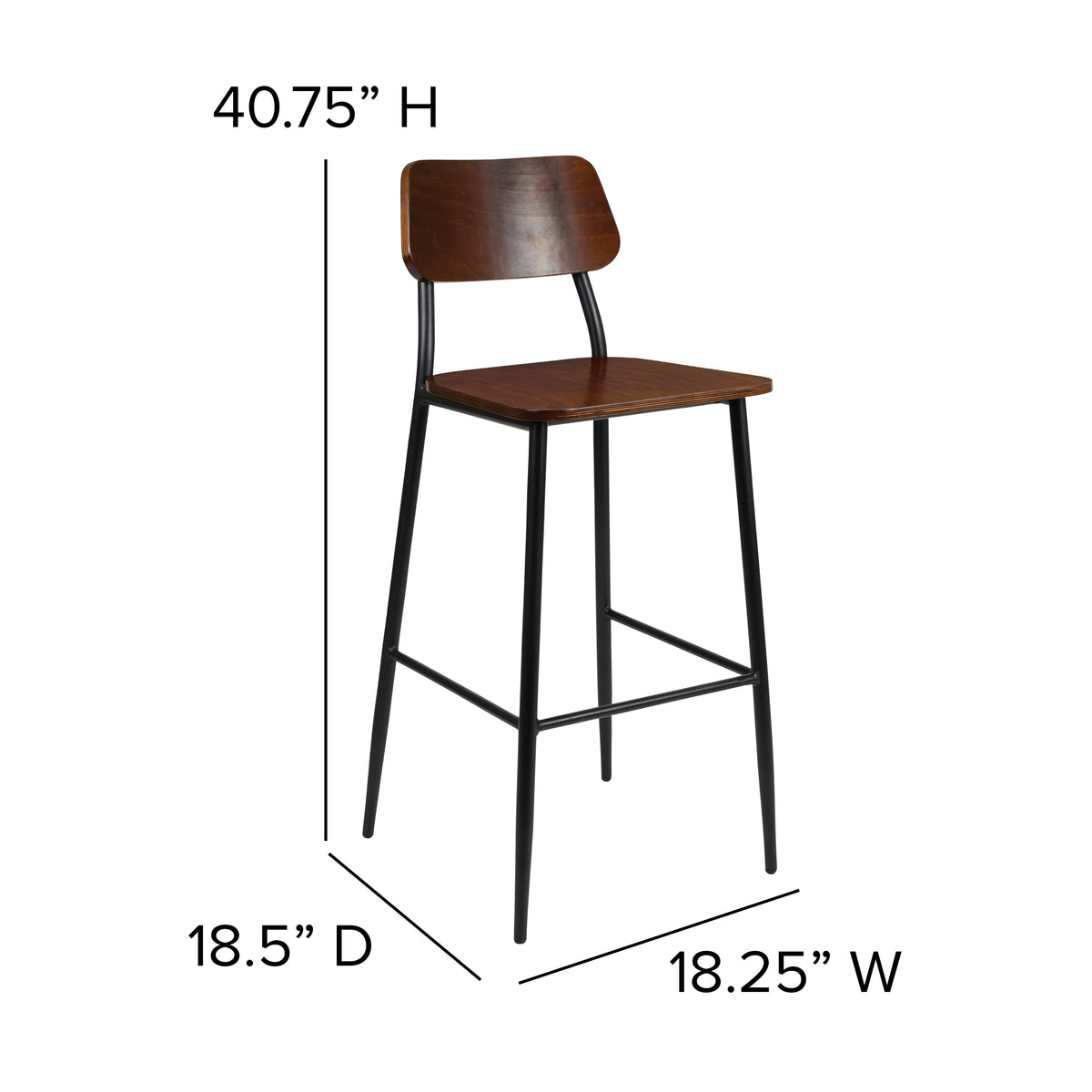 Industrial Barstool with Gunmetal Steel Frame and Rustic Wood Seat