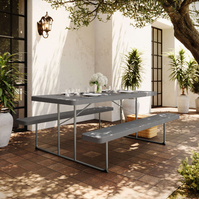 6 FT Folding Picnic Table - Steel Frame and HDPE Top and Benches - View 2