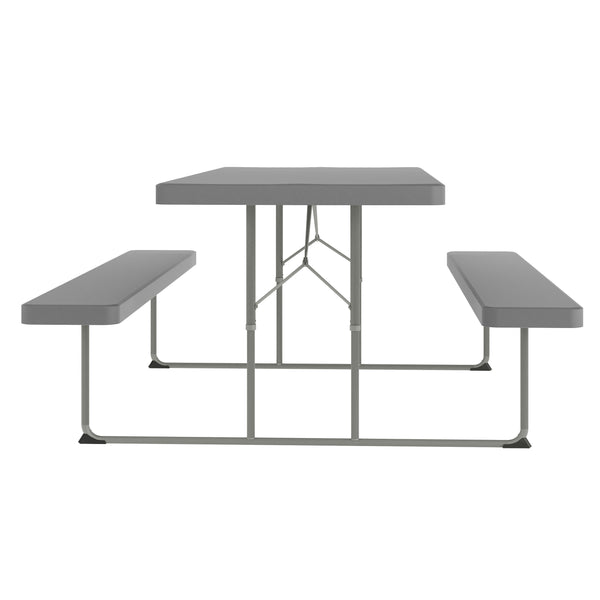 Granite Gray |#| 6 FT Granite Gray Folding Picnic Table - Steel Frame and HDPE Top and Benches