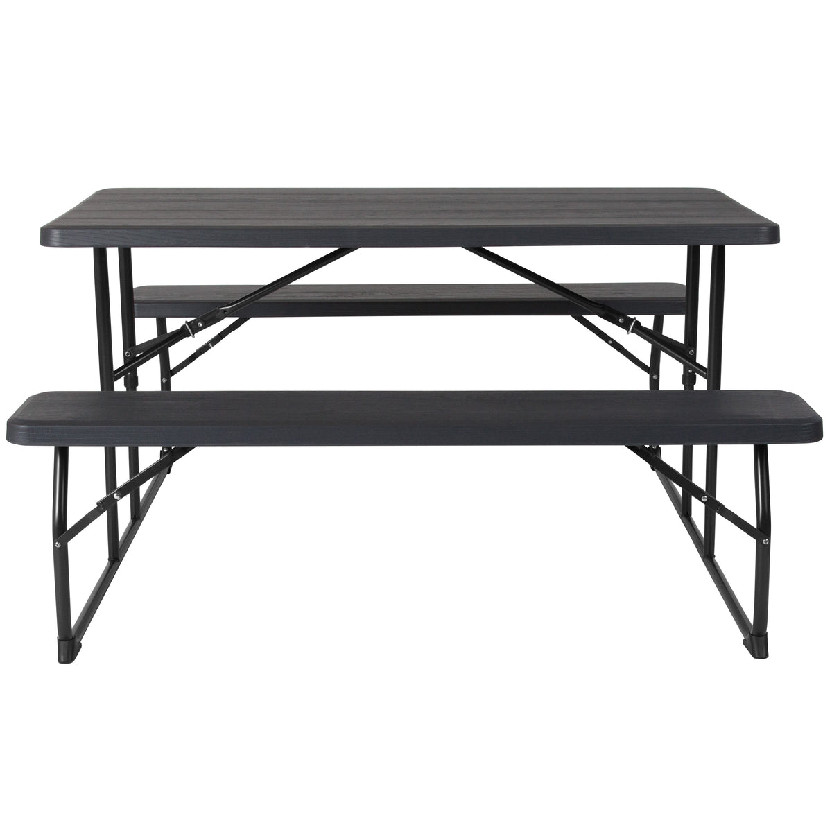 Charcoal |#| All-In-One Folding Picnic Table and Bench Set - Adult Size, Charcoal Wood Grain