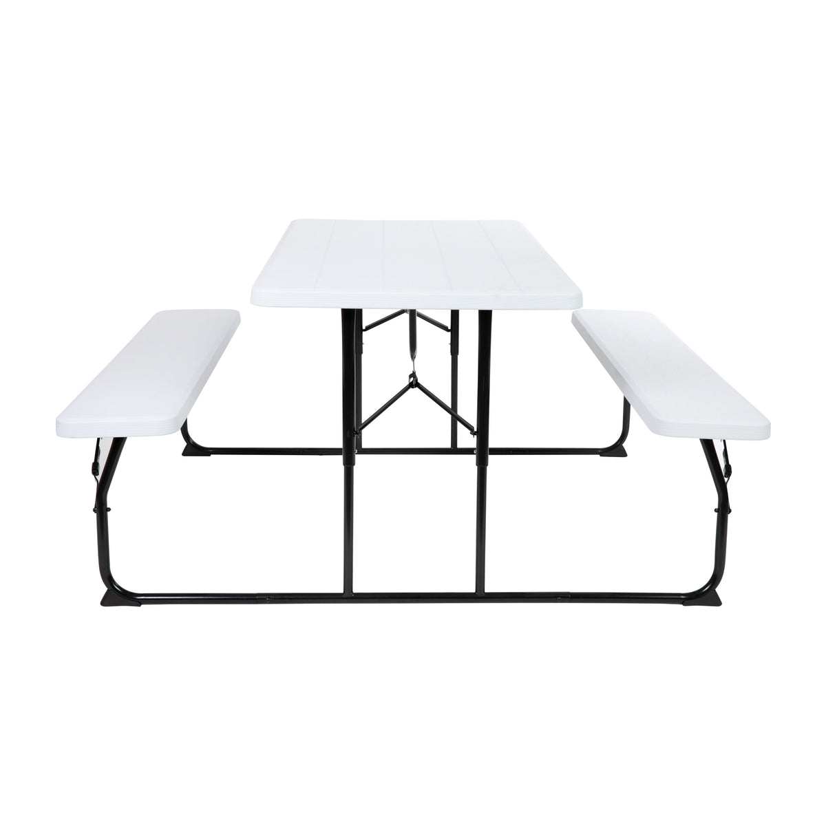 White |#| All-In-One Folding Picnic Table and Bench Set - Adult Size, White Wood Grain