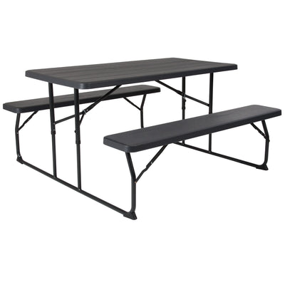 All-In-One Folding Picnic Table and Bench Set - Adult Size, Wood Grain - View 1