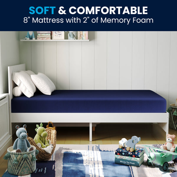 Twin XL |#| Liquid-Resistant Memory Foam Twin XL Mattress with Zippered Cover in Blue