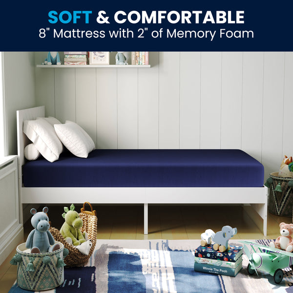 Twin |#| Liquid-Resistant Memory Foam Twin Mattress with Zippered Cover in Blue