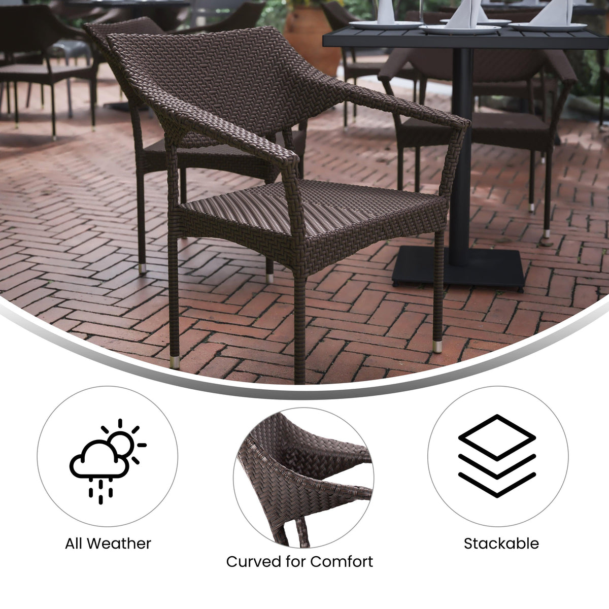 Espresso |#| All Weather Commercial Grade PE Rattan Stacking Patio Chairs in Espresso