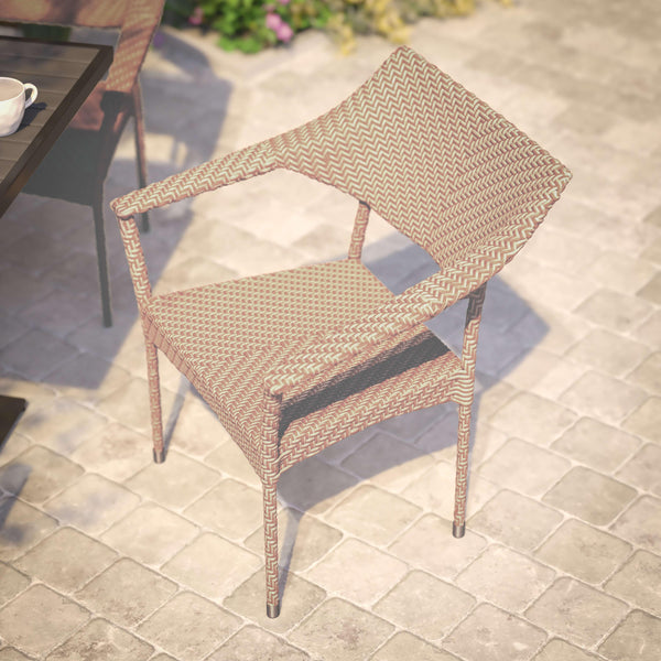 Natural |#| All Weather Commercial Grade PE Rattan Stacking Patio Chairs in Natural