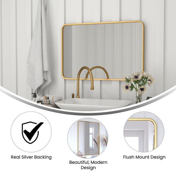 Matte Gold,24"W x 36"L |#| Wall Mount 24x36 Accent Mirror with Matte Gold Metal Frame/Silver Backed Glass