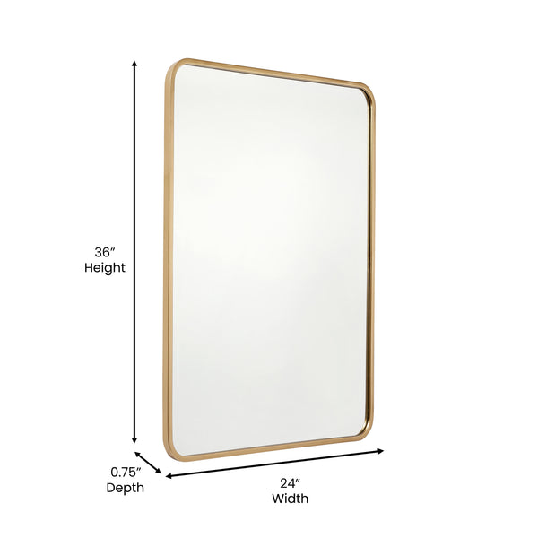 Matte Gold,24"W x 36"L |#| Wall Mount 24x36 Accent Mirror with Matte Gold Metal Frame/Silver Backed Glass