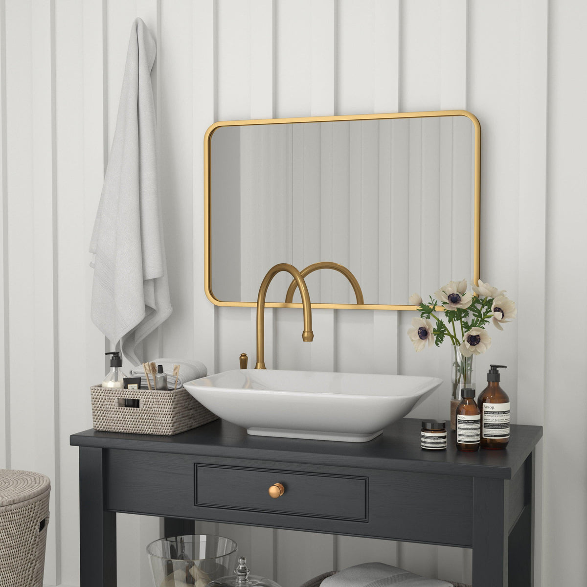Matte Gold,24"W x 36"L |#| Wall Mount 24x36 Accent Mirror with Matte Gold Metal Frame/Silver Backed Glass