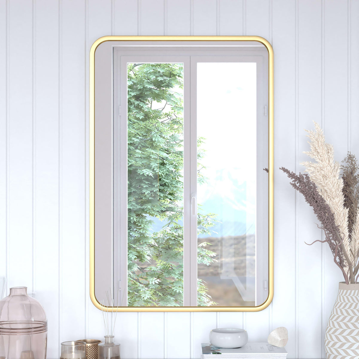 Matte Gold,24"W x 36"L |#| Wall Mount 24x36 Accent Mirror with Matte Gold Metal Frame/Silver Backed Glass